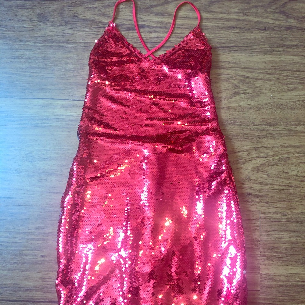 Red sequence mini dress